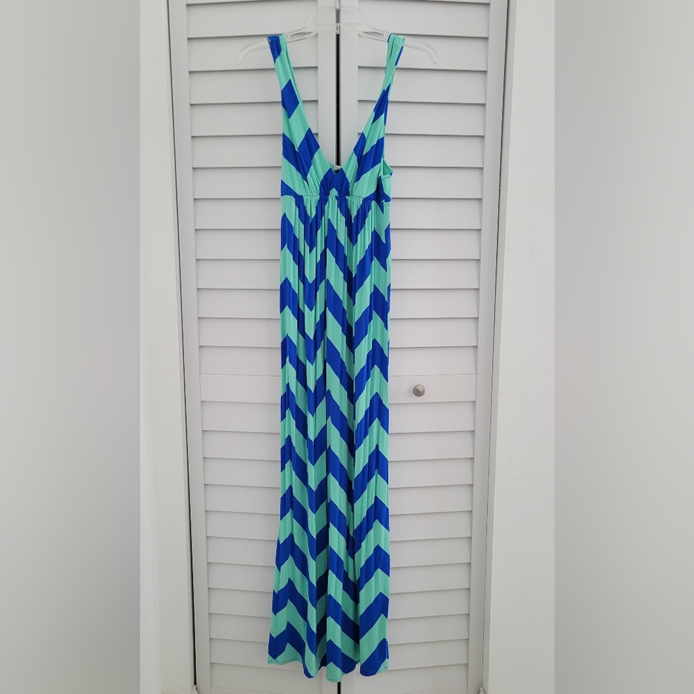 Vintage J.Crew blue/green chevron dress